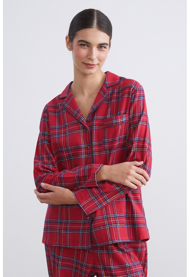 Pijama din amestec de bumbac - Rosu/Albastru