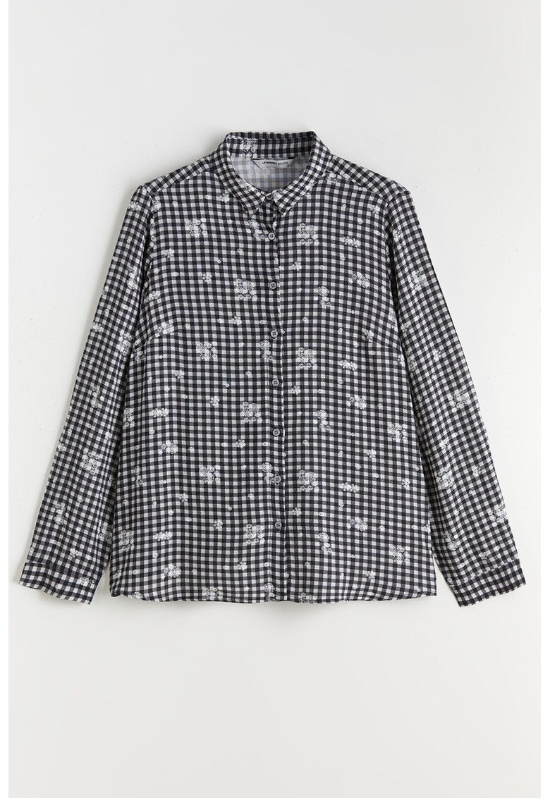 Camasa cu model si guler clasic - Alb/Negru