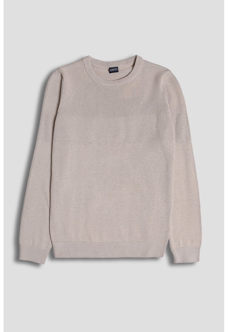 Pulover uni din bumbac cu decolteu la baza gatului - Maro taupe deschis