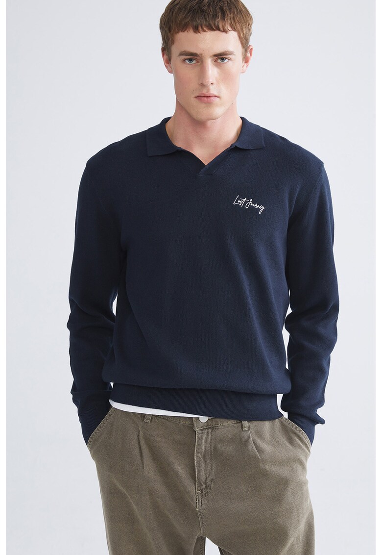 Pulover polo de bumbac - Albastru ultramarin