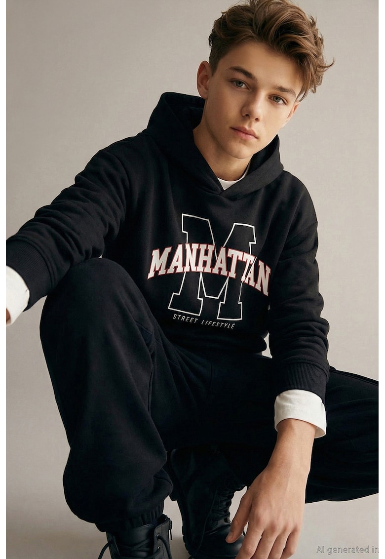 Hanorac cu imprimeu contrastant frontal - Alb/Negru