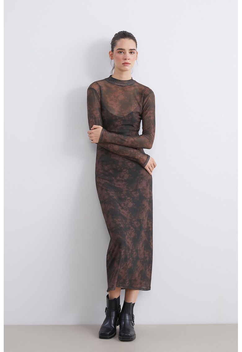 Rochie extra slim fit de tul - Negru stins/Rosu stins/Transparent