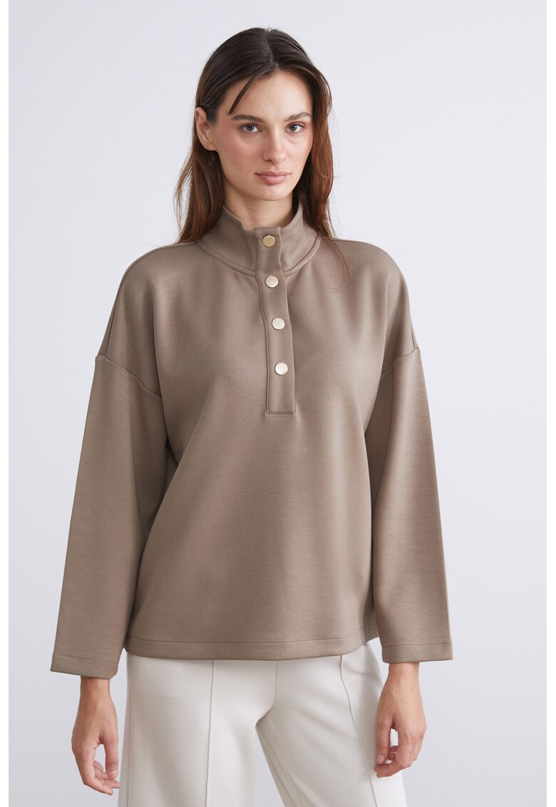 Bluza de trening cu fenta cu capse - Maro taupe