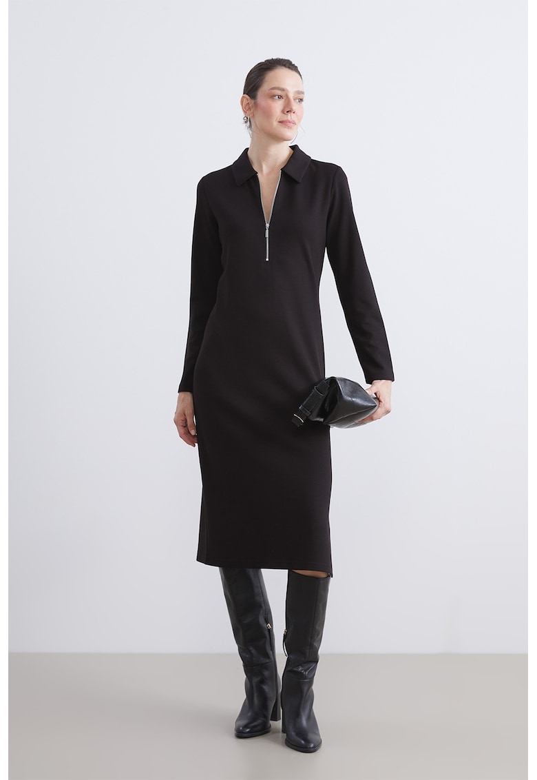Rochie midi slim fit Scuba - Negru