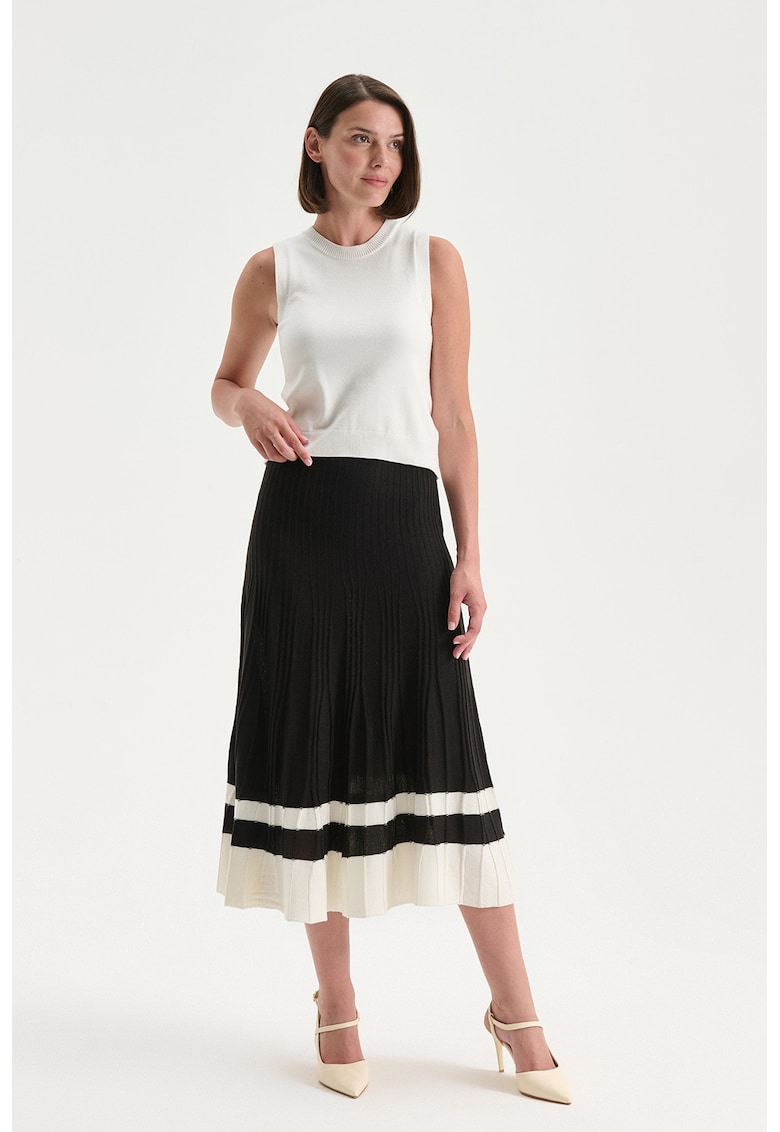 Fusta midi evazata - Alb fildes/Negru