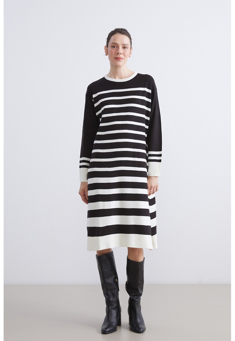 Rochie lejera tricotata cu dungi - Alb/Negru