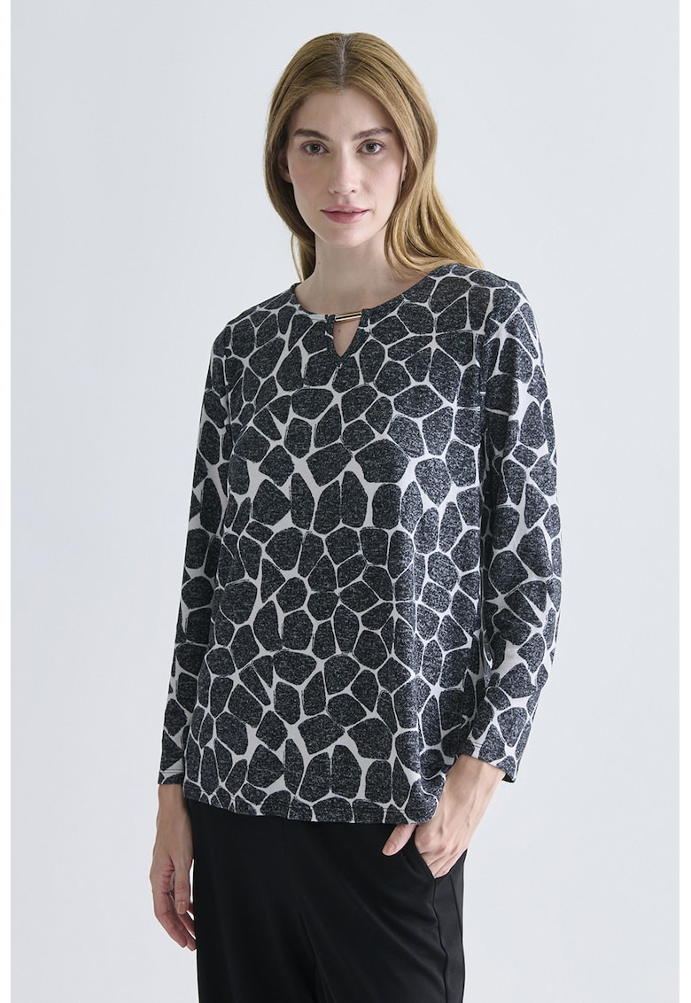 Bluza cu animal print - Negru stins/Alb murdar
