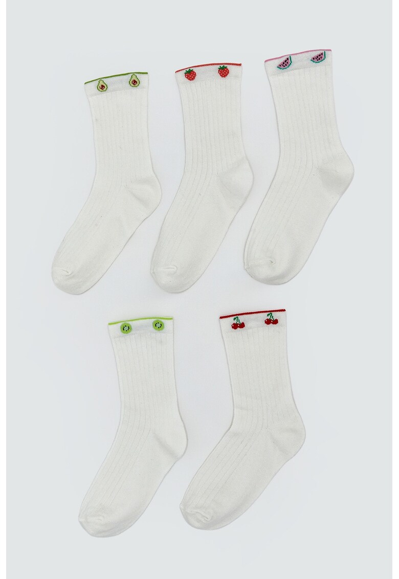 Set de sosete lungi cu imprimeu fructe - 5 perechi - Rosu/Alb/Verde
