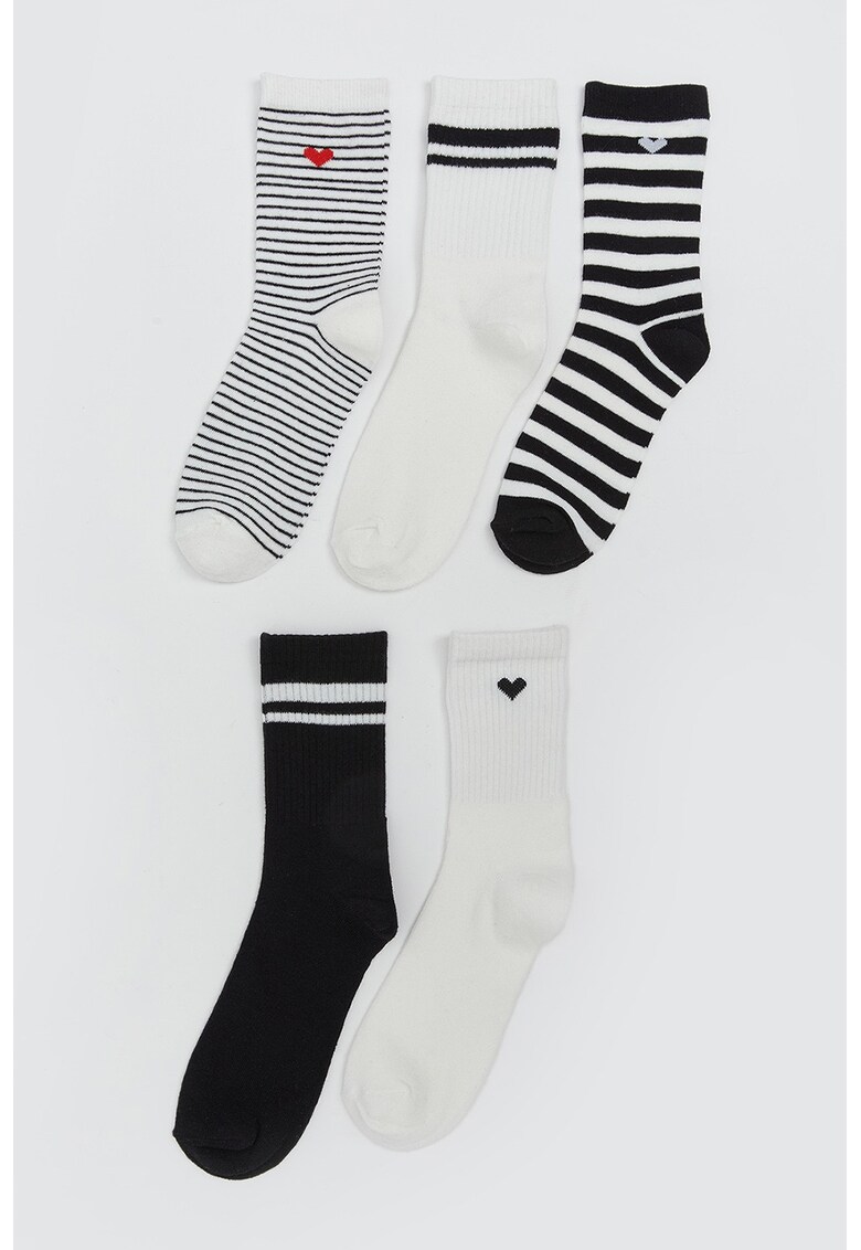 Set de sosete lungi cu dungi - 5 perechi - Alb/Negru
