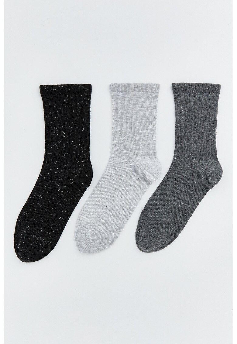 Set de sosete lungi cu aspect striat - 3 perechi - Gri inchis melange/Gri deschis melange/Negru