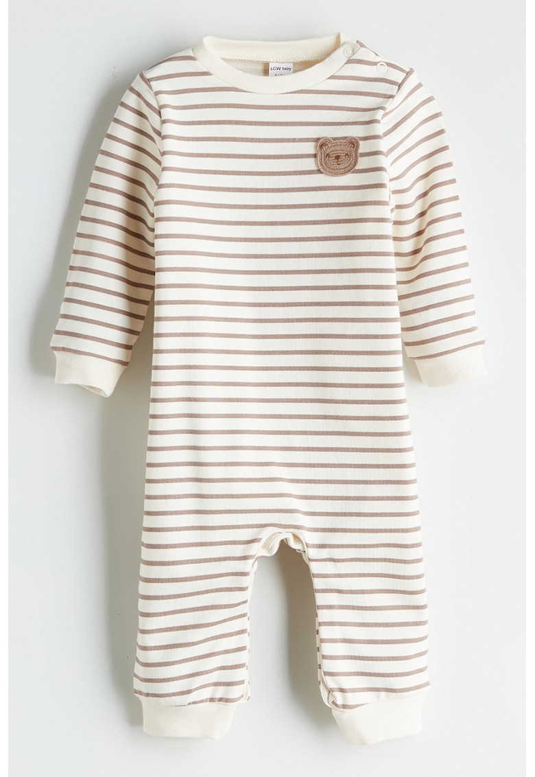 Salopeta lunga de bumbac cu dungi - Alb fildes/Rosu stins