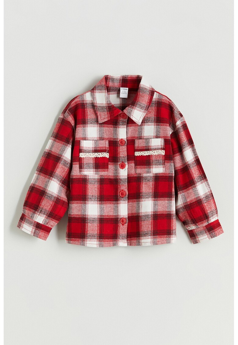 Camasa in carouri cu buzunare pe piept - Rosu/Alb/Negru