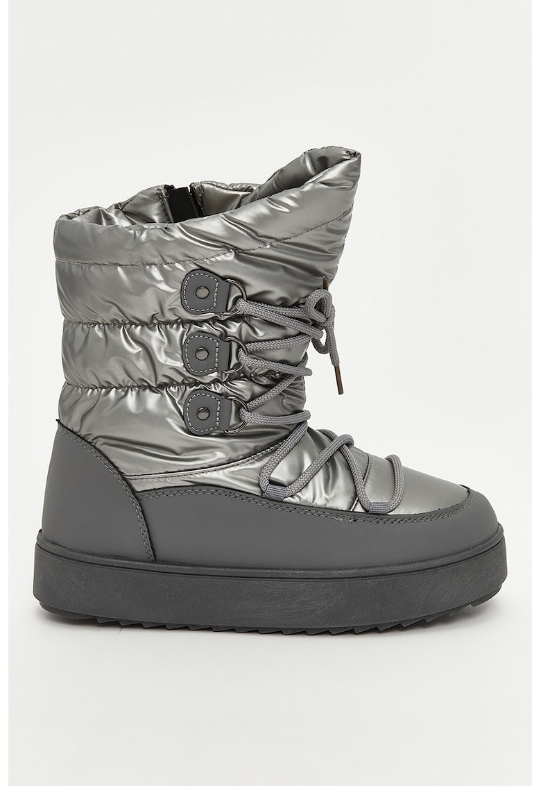 Cizme de zapada cu sireturi cu aspect metalizat - Gri