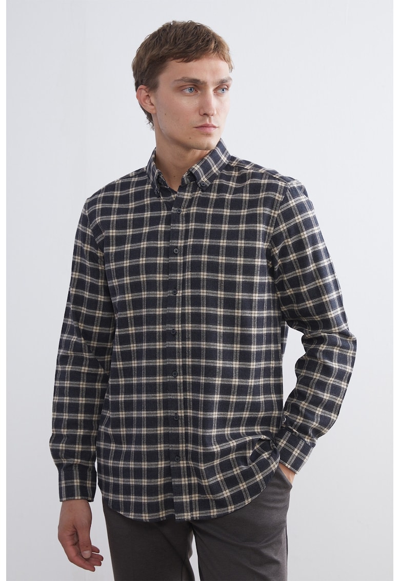 Camasa regular fit cu model in carouri - Albastru ultramarin/Bej deschis