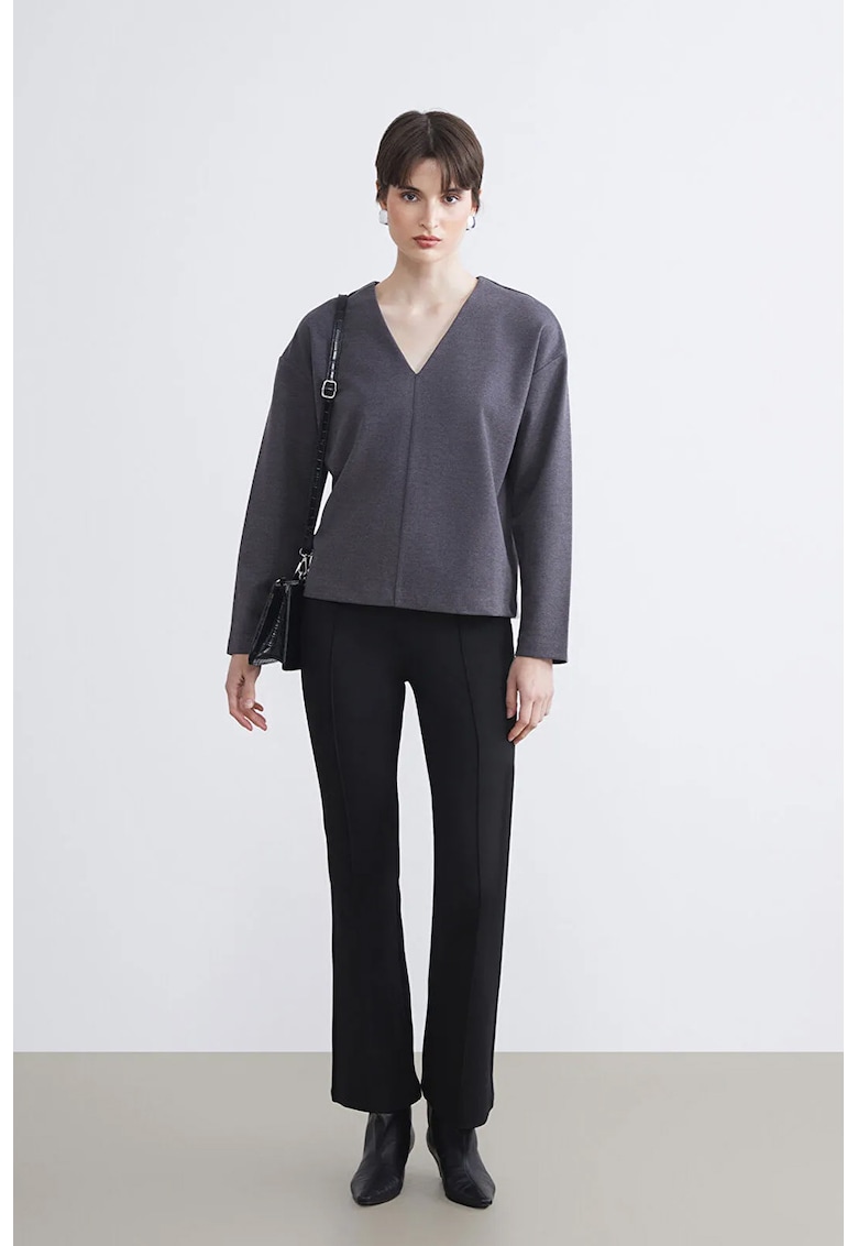 Bluza lejera cu model in V - Gri inchis melange