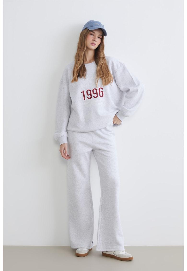 Pantaloni de trening cu croiala ampla si talie ajustabila - Alb