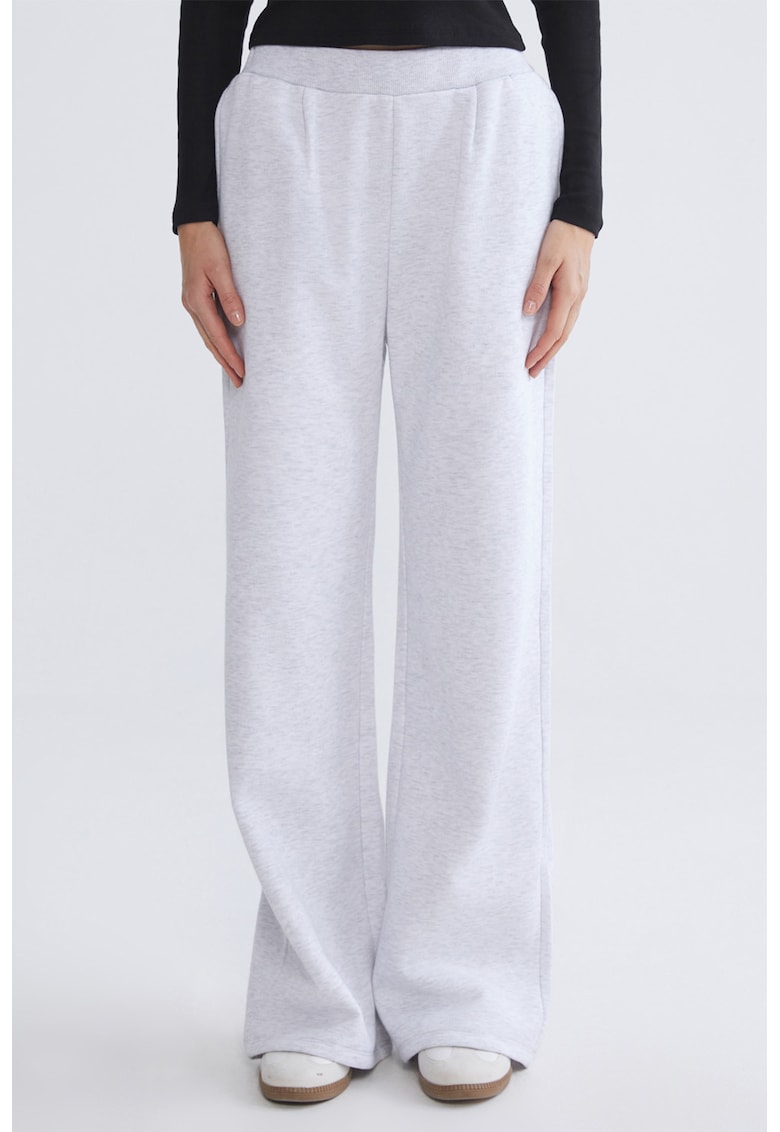 Pantaloni drepti cu talie inalta - Gri deschis melange