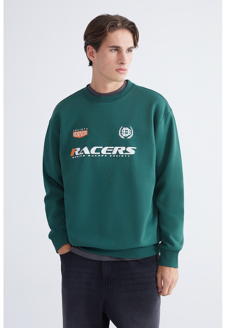 Bluza lejera de trening cu imprimeu text - Alb/Verde aquamarin