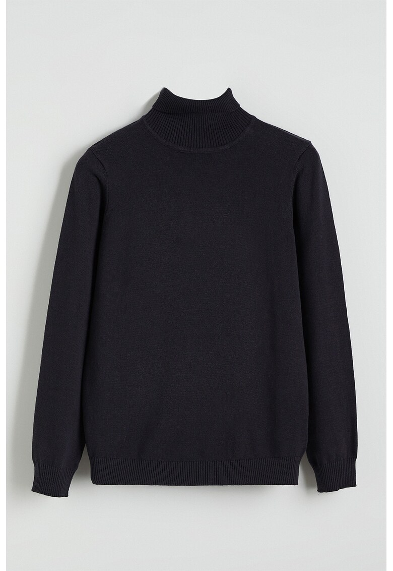 Pulover de bumbac cu guler inalt - Negru