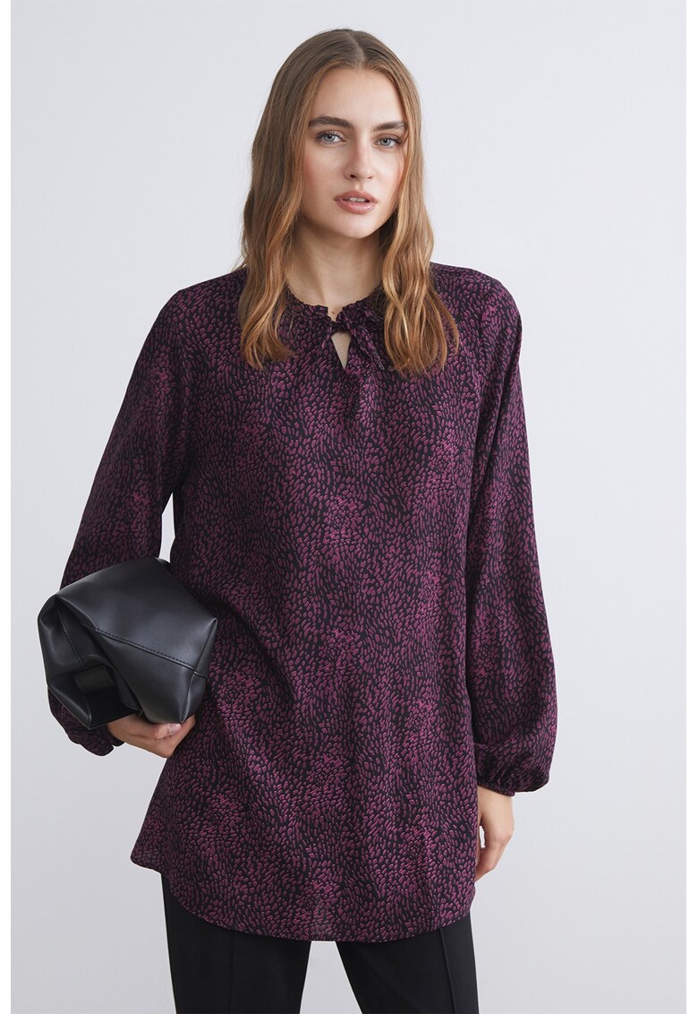 Bluza tunica cu animal print - Roz inchis/Negru