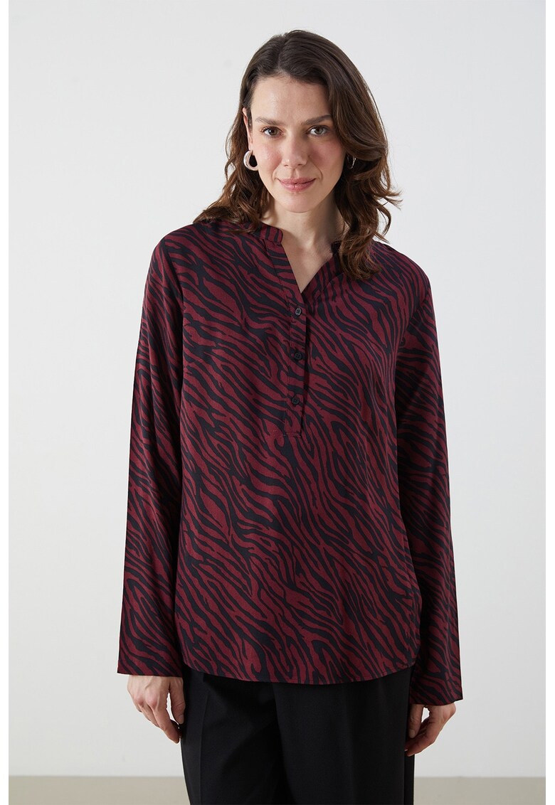 Bluza tunica cu imprimeu zebra - Visiniu/Negru