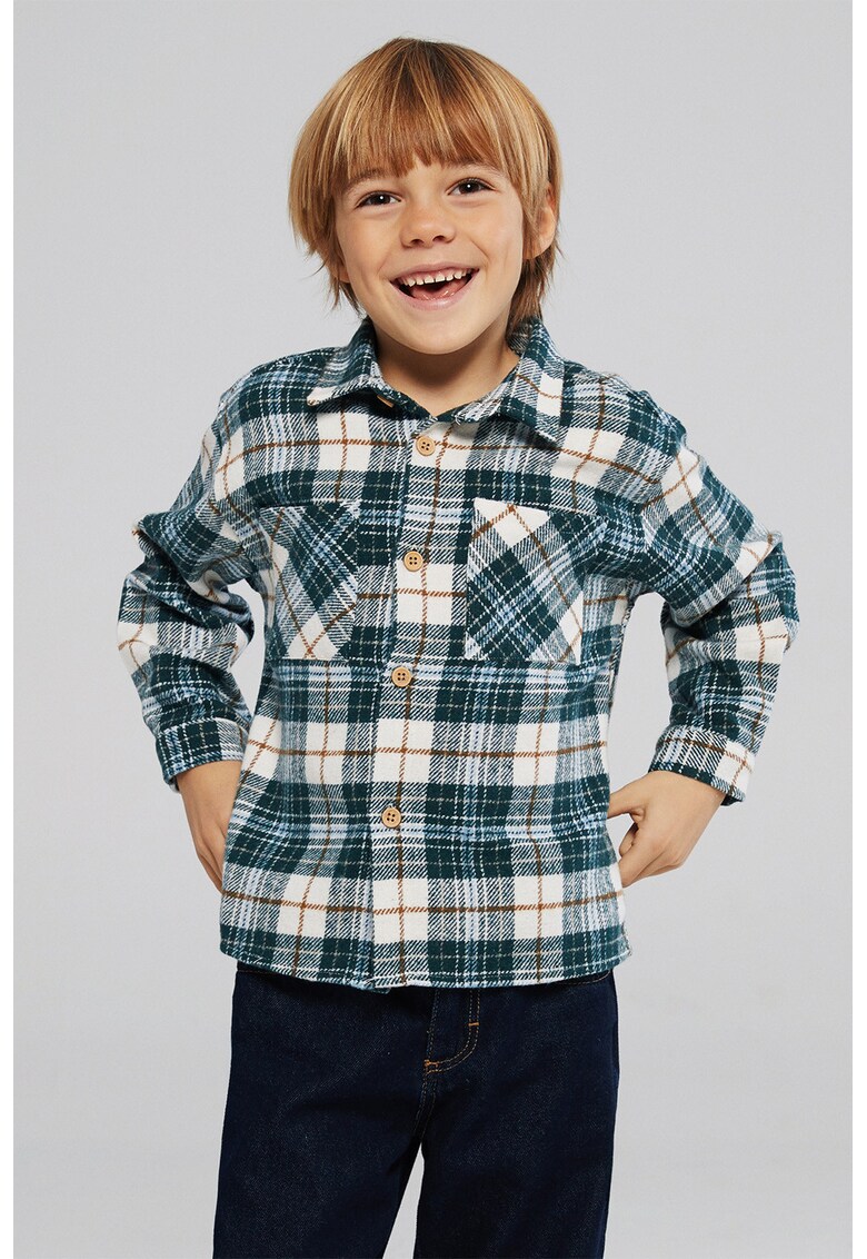 Camasa cu guler clasic si model in carouri - Alb/Maro scortisoara/Verde englez