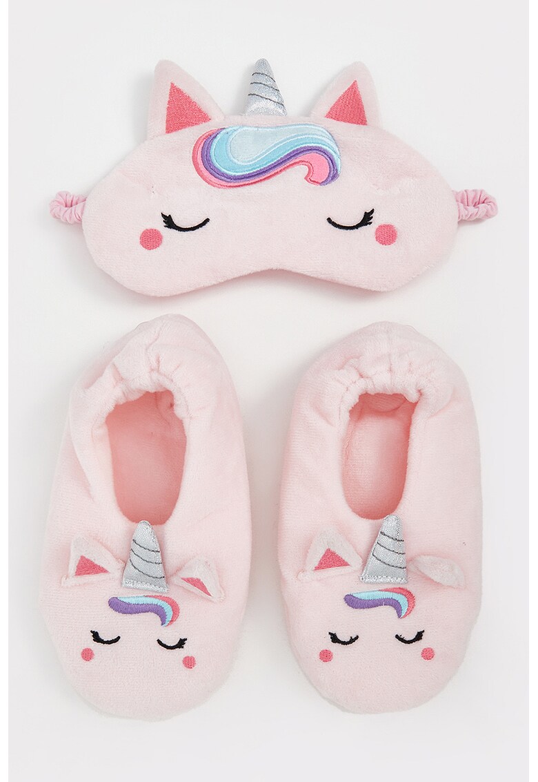 Set de papuci si masca de dormit - Roz pastel/Albastru deschis