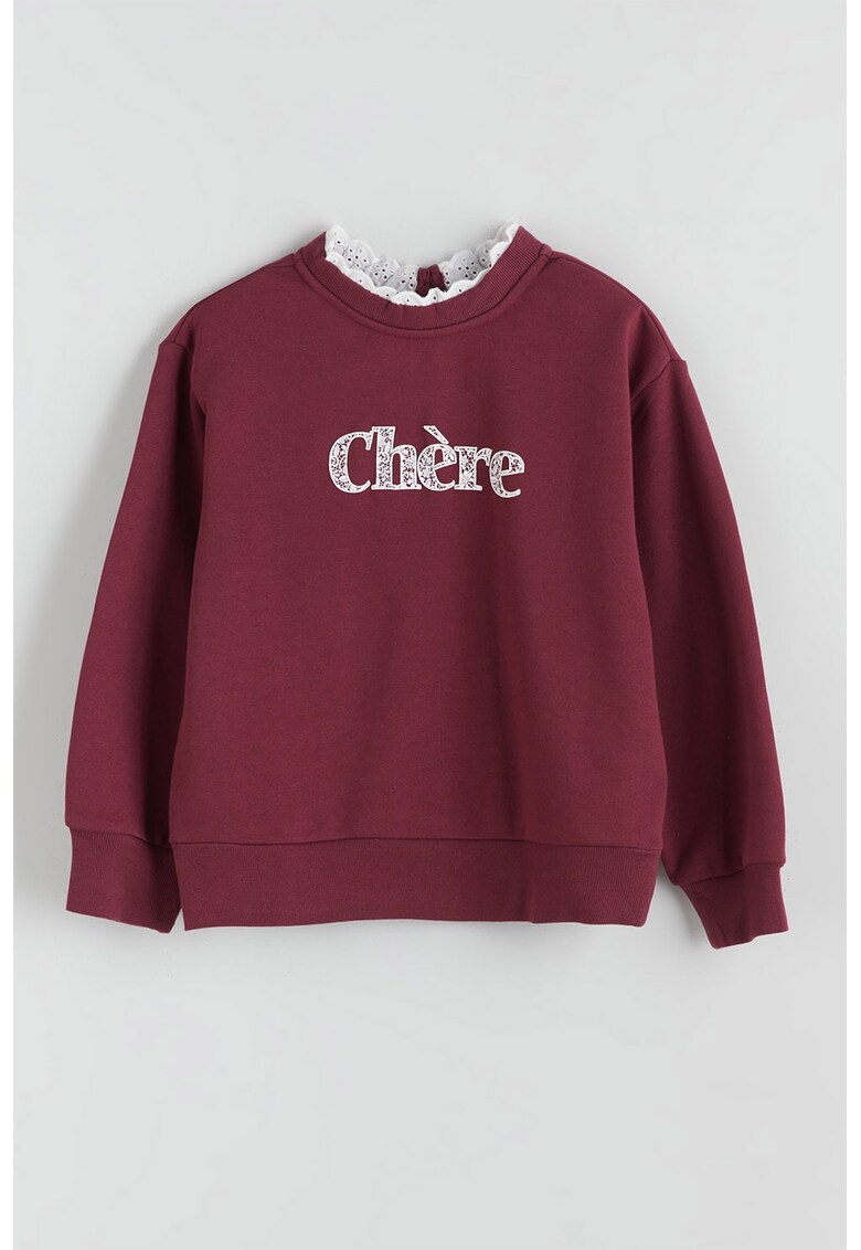 Bluza de trening cu detaliu din dantela sangallo - Alb/Visiniu