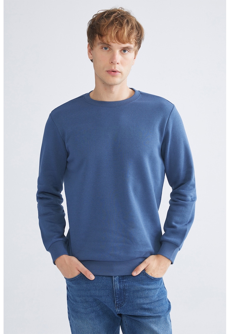 Bluza de trening slim fit cu decolteu la baza gatului - Albastru prafuit
