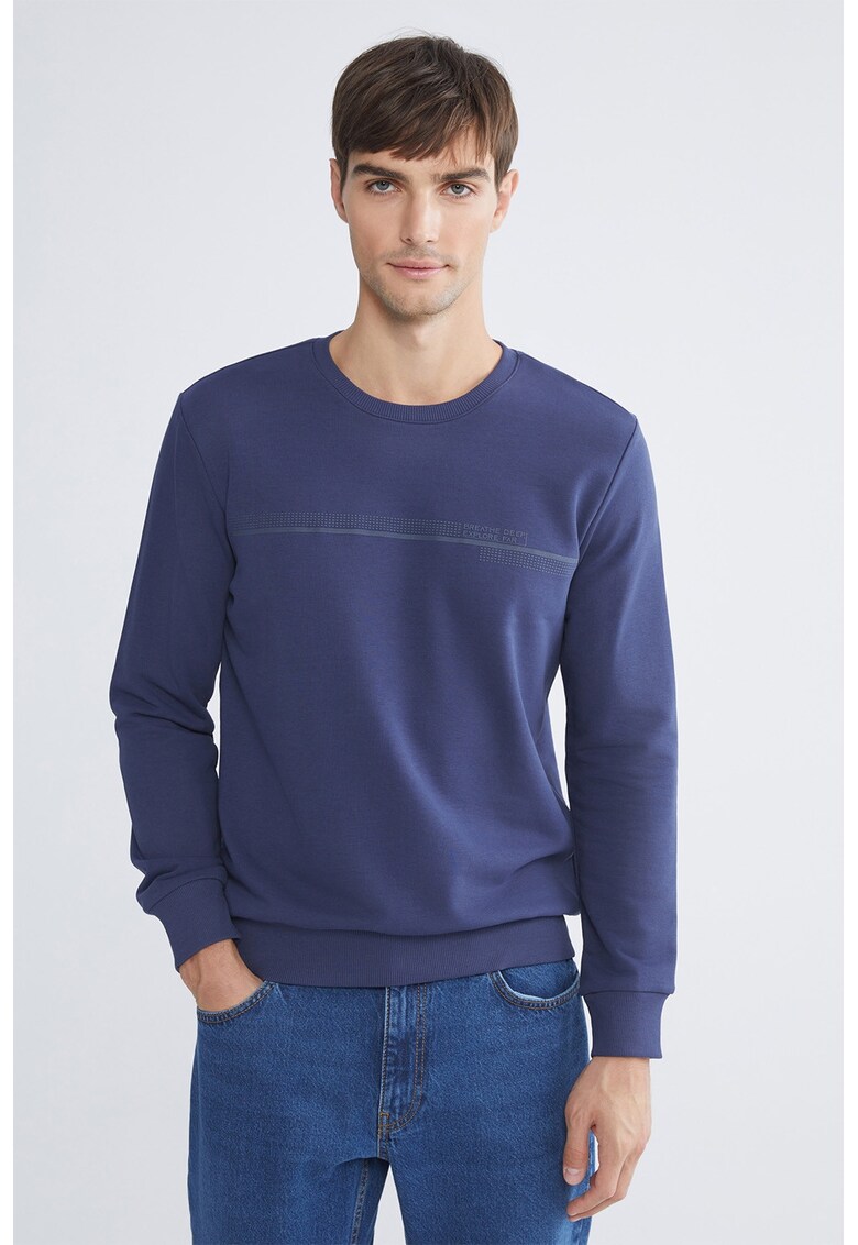 Bluza de trening cu decolteu rotund si imprimeu - Gri/Albastru indigo