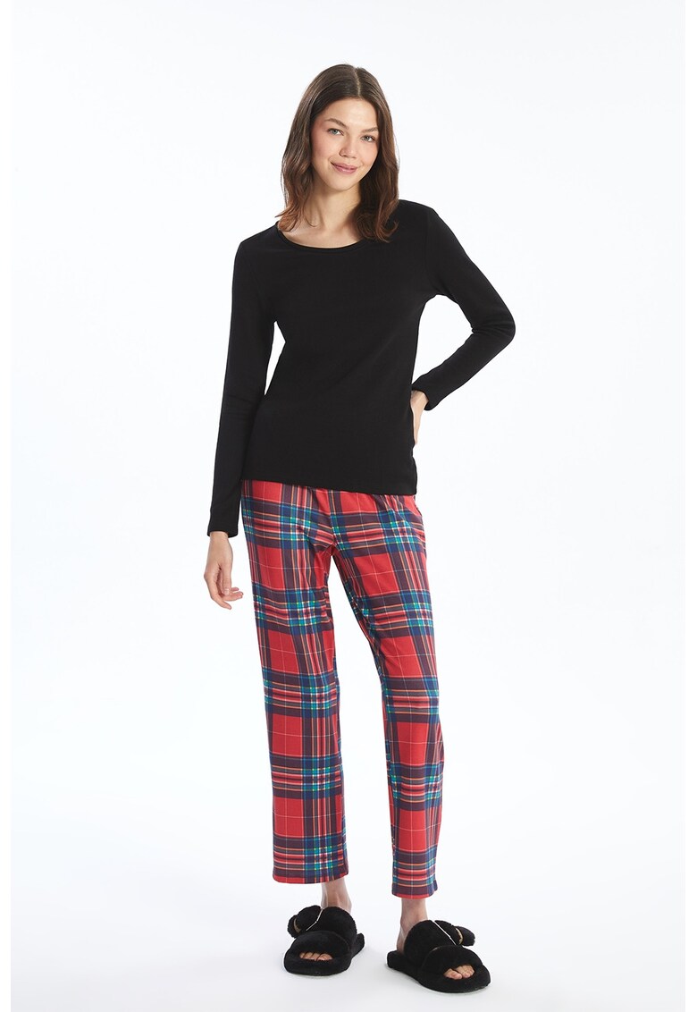 Pantaloni de pijama cu croiala dreapta si model in carouri - Rosu/Albastru/Verde persan