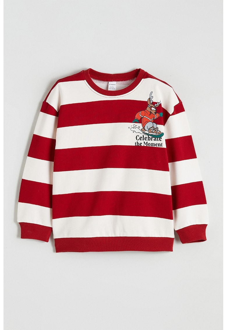 Bluza de trening din amestec de bumbac cu dungi - Rosu/Alb