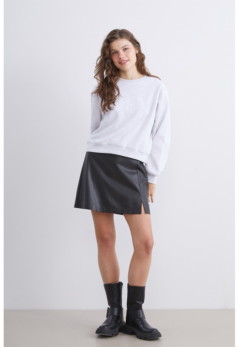 Fusta-pantalon scurta din piele ecologica cu slit lateral - Negru