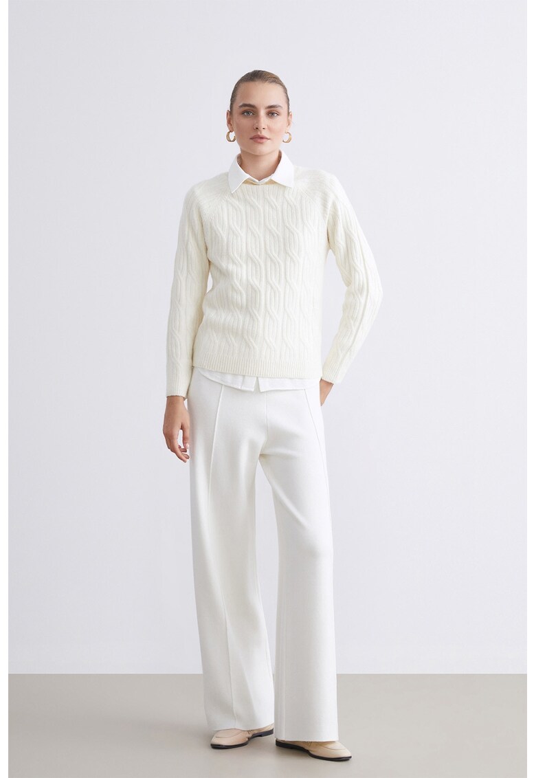 Pantaloni uni cu croiala ampla - Alb murdar