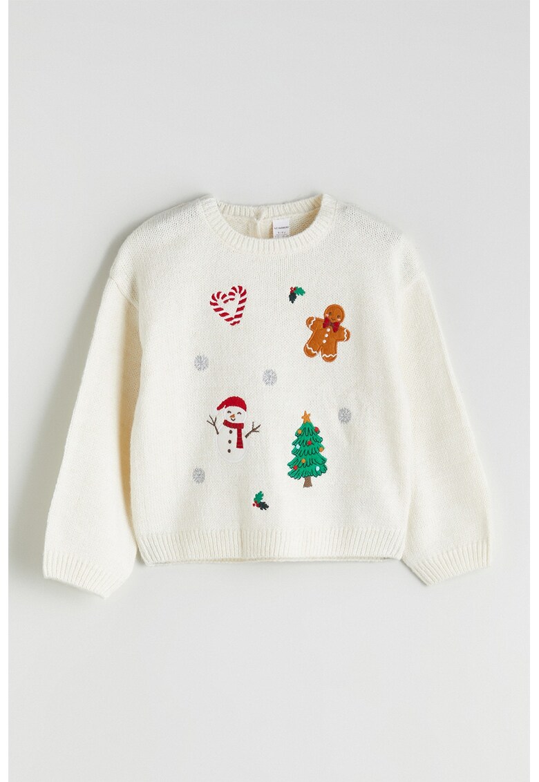 Pulover cu maneci cazute - Rosu/Verde/Alb fildes