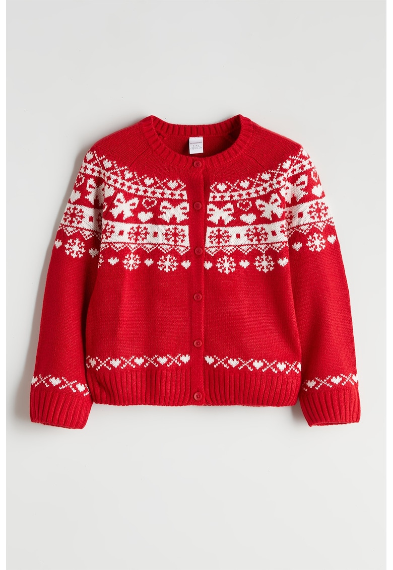 Cardigan cu model - Rosu/Alb