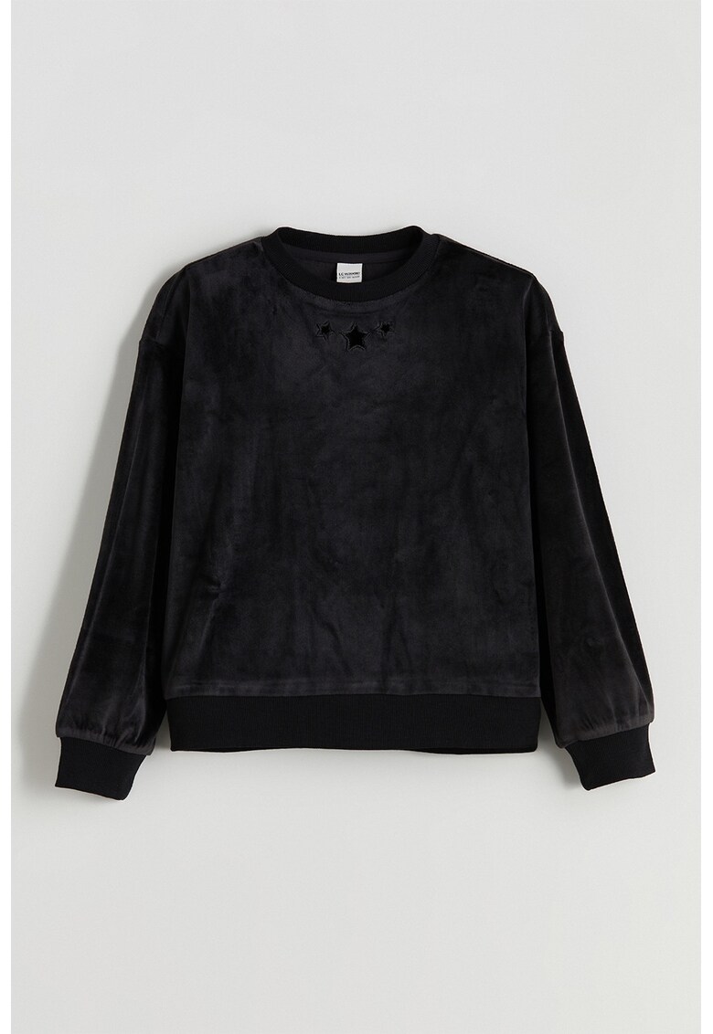 Bluza de trening cu aspect de catifea - Negru