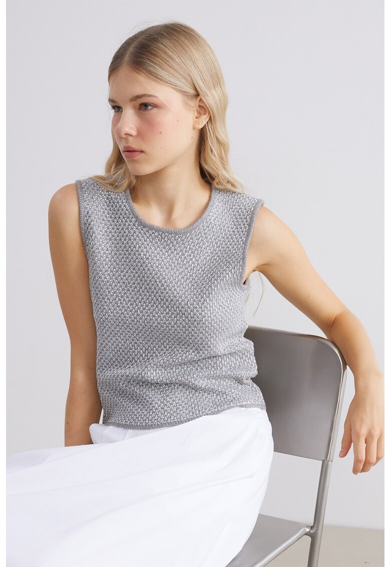 Top tricotat cu decolteu rotund - Gri melange