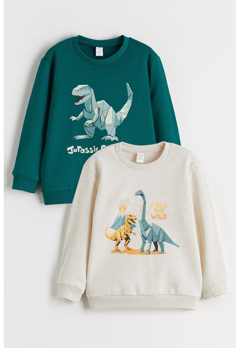 Set de bluze de trening cu imprimeu - 2 piese - Verde aquamarin/Bej deschis