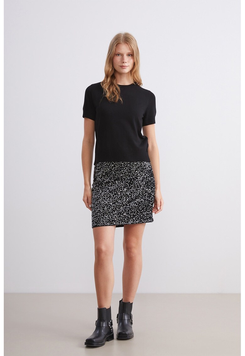 Fusta dreapta cu aplicatii din paiete - Argintiu/Negru