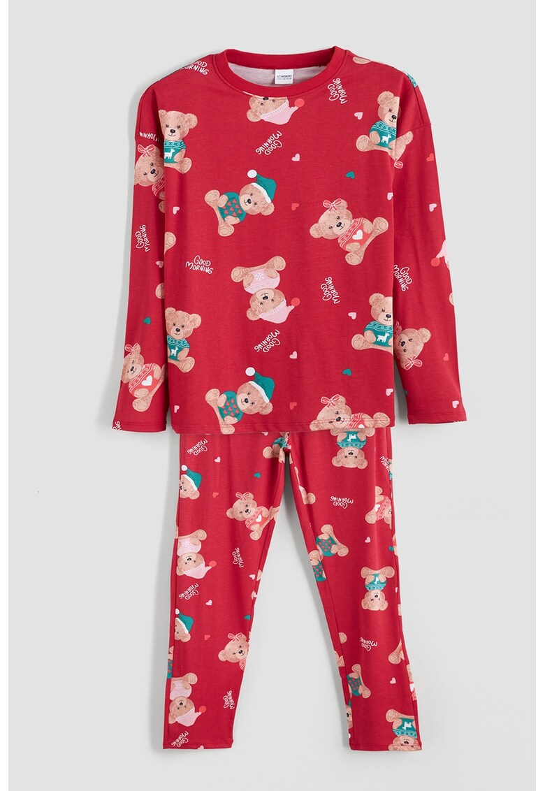 Pijama din bumbac cu model - Rosu/Maro deschis