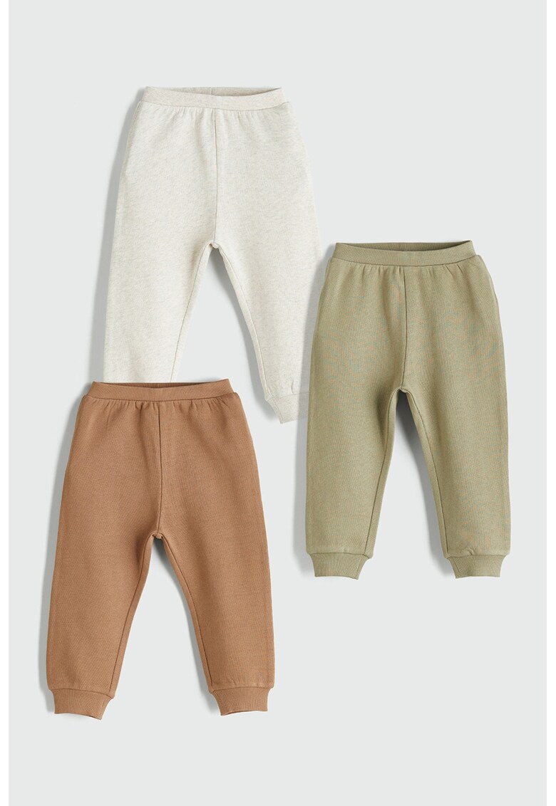 Set de pantaloni uni de trening cu talie elastica - 3 piese - Portocaliu persan/Kaki/Alb