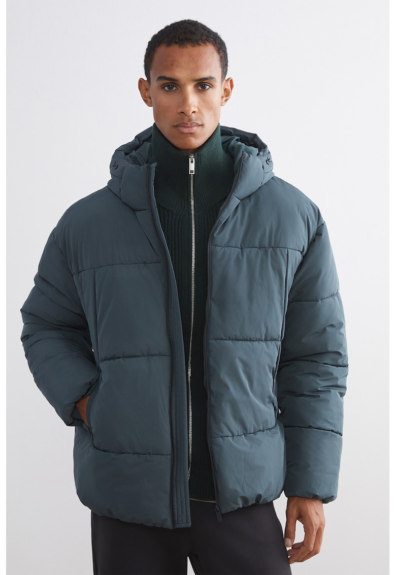 Geaca matlasata cu fermoar - Albastru petrol