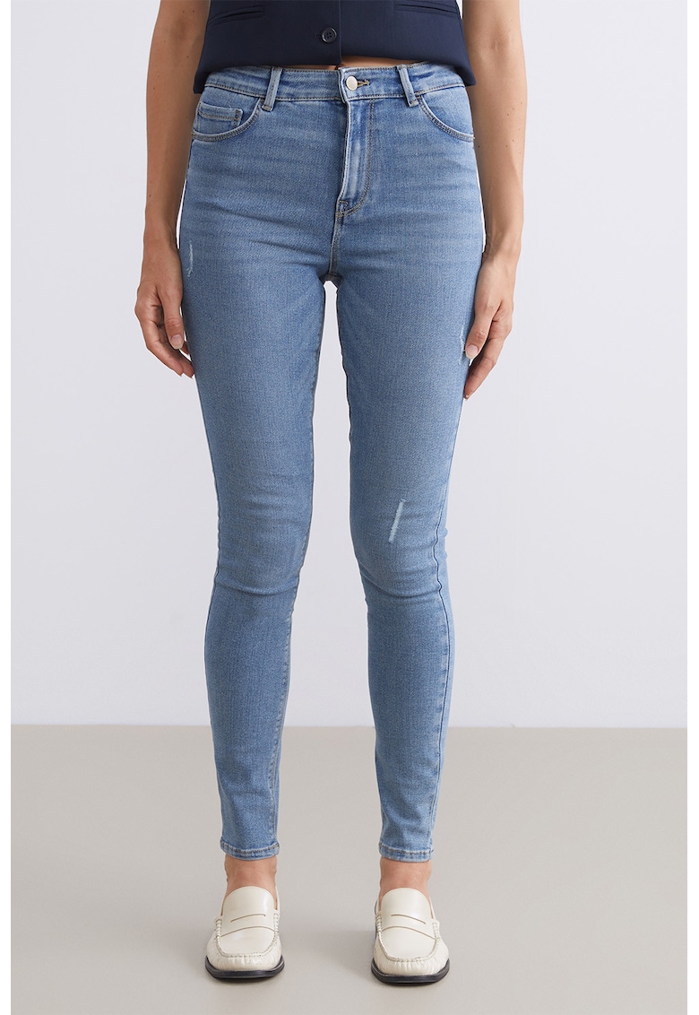 Blugi skinny cu talie inalta - Albastru deschis melange
