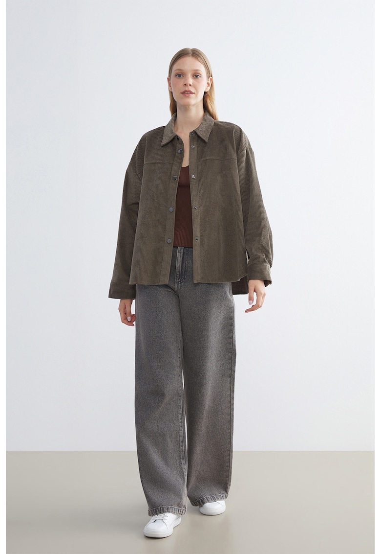 Blugi cu croiala ampla si talie medie - Gri melange