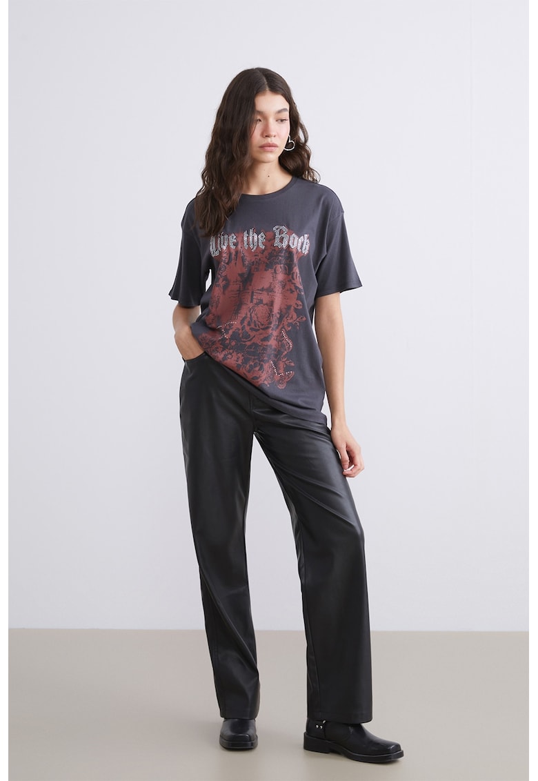 Pantaloni drepti din piele ecologica - Negru