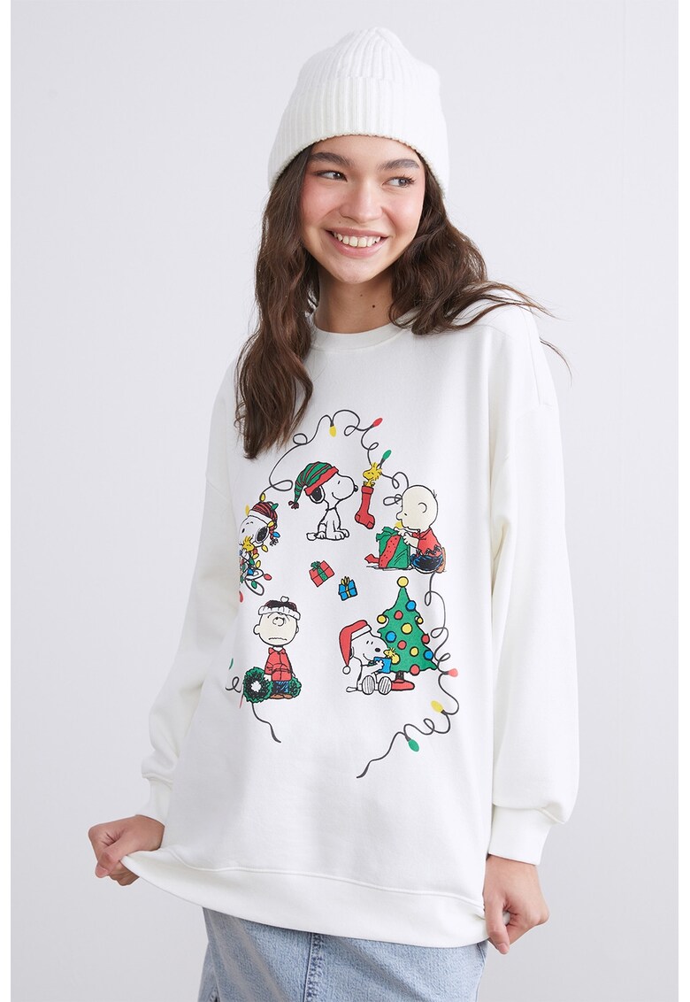 Bluza de trening cu croiala lejera si model tematic de Craciun - Rosu/Alb/Verde