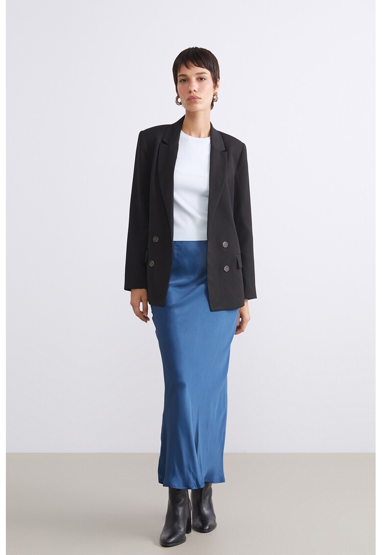 Fusta midi cu aspect de satin - Albastru