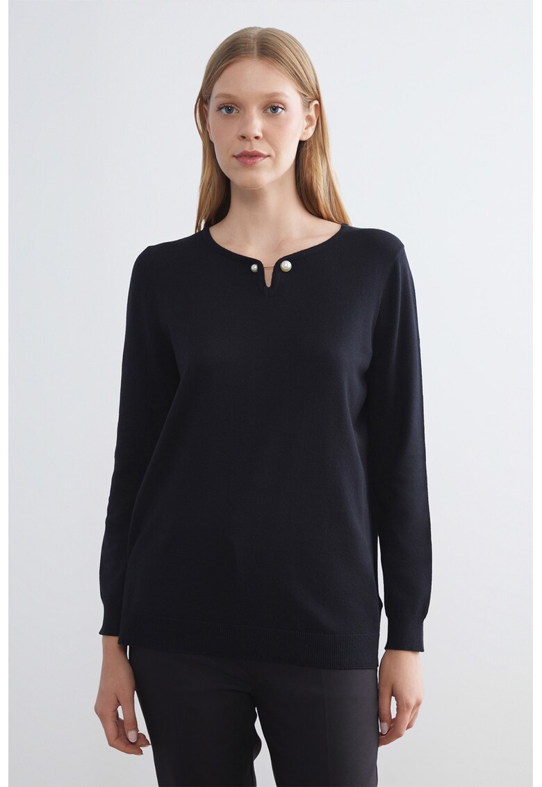 Pulover tricotat fin cu model uni - Negru