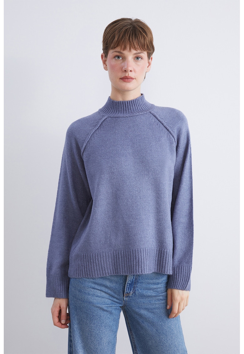 Pulover cu guler scurt si maneci raglan - Lila